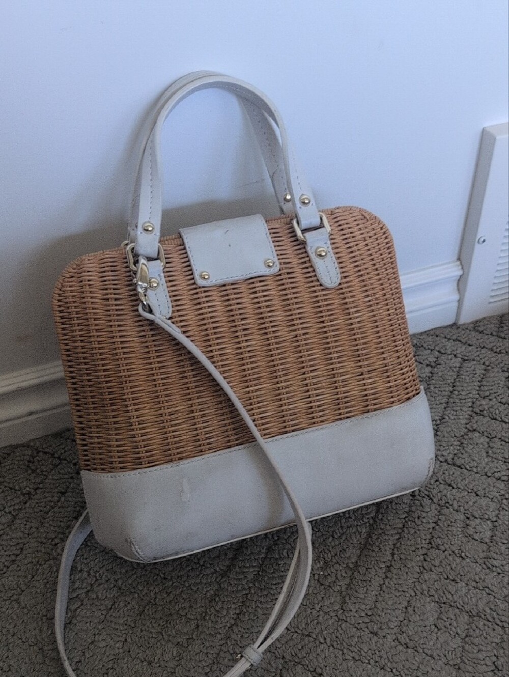 Kate Spade Woven Satchel with White Trim - Picture 6 of 7